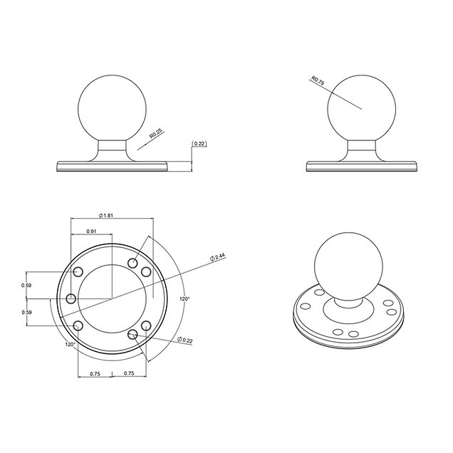 Кронштейн RAM® Round Plate with Ball (RAM-202U)